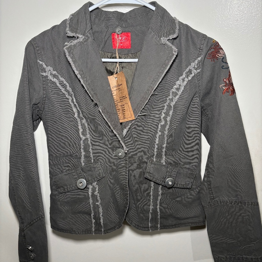 Army green khaki blazer with graphic small medium